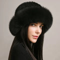 Women Knitted Faux Fur Hat Full Brim