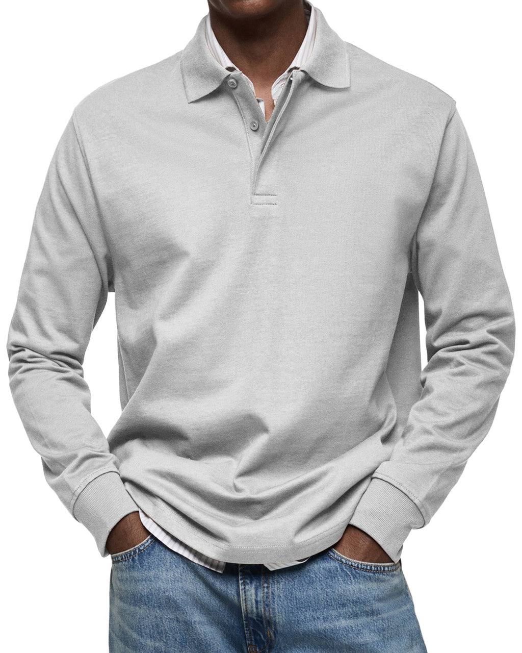 Cotton Knit Long Sleeve Polo Shirt