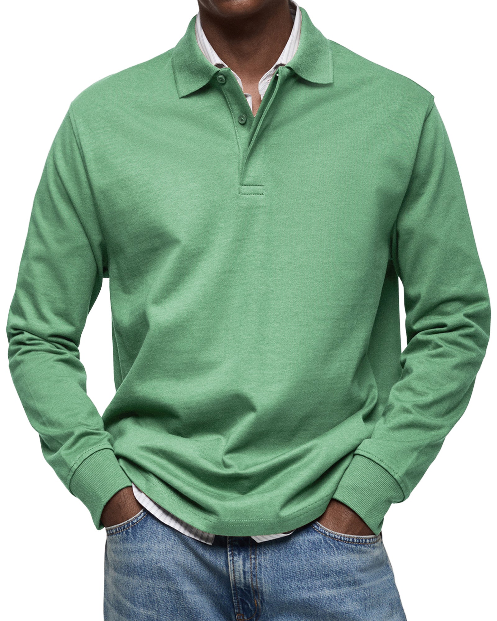 Cotton Knit Long Sleeve Polo Shirt