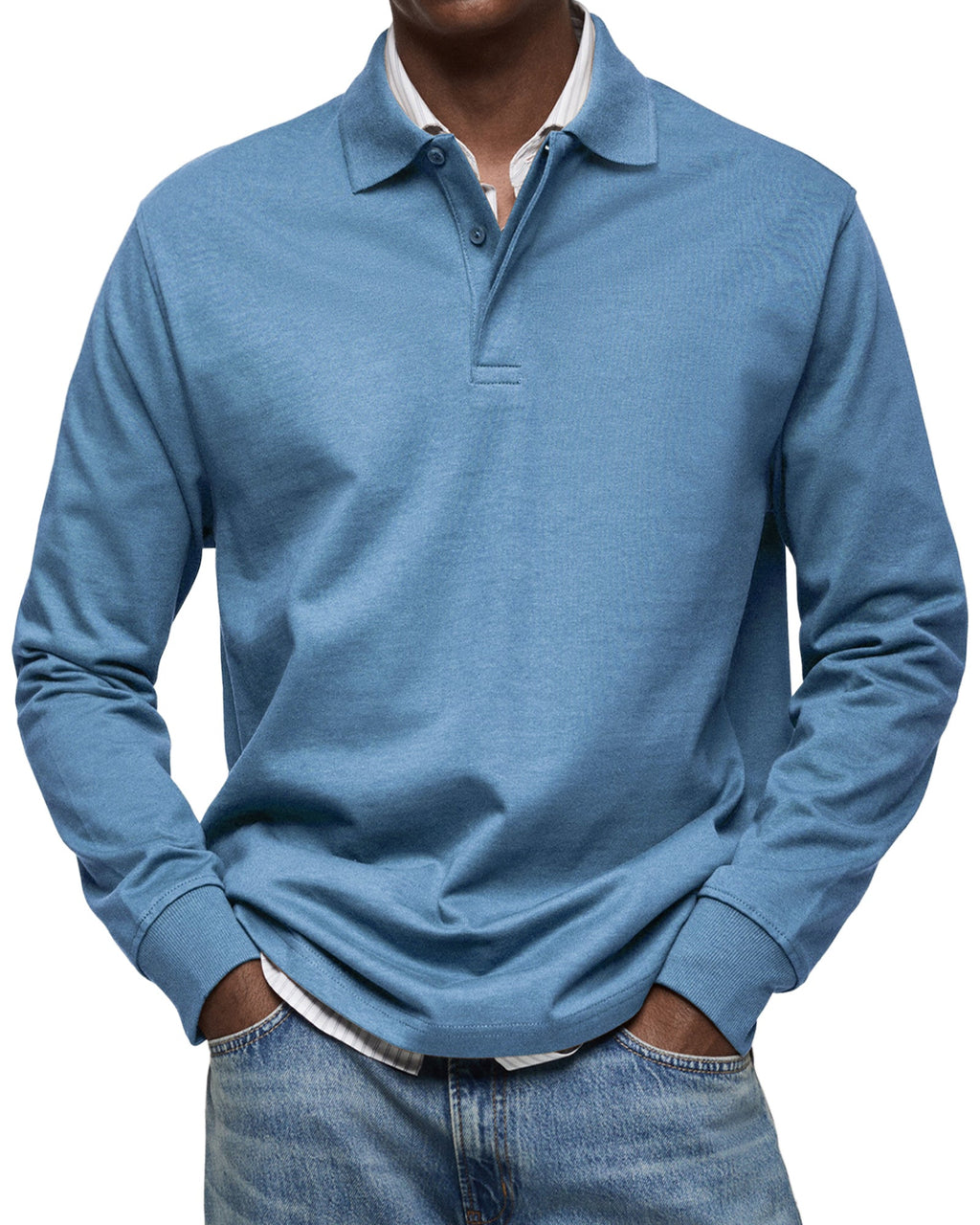 Cotton Knit Long Sleeve Polo Shirt