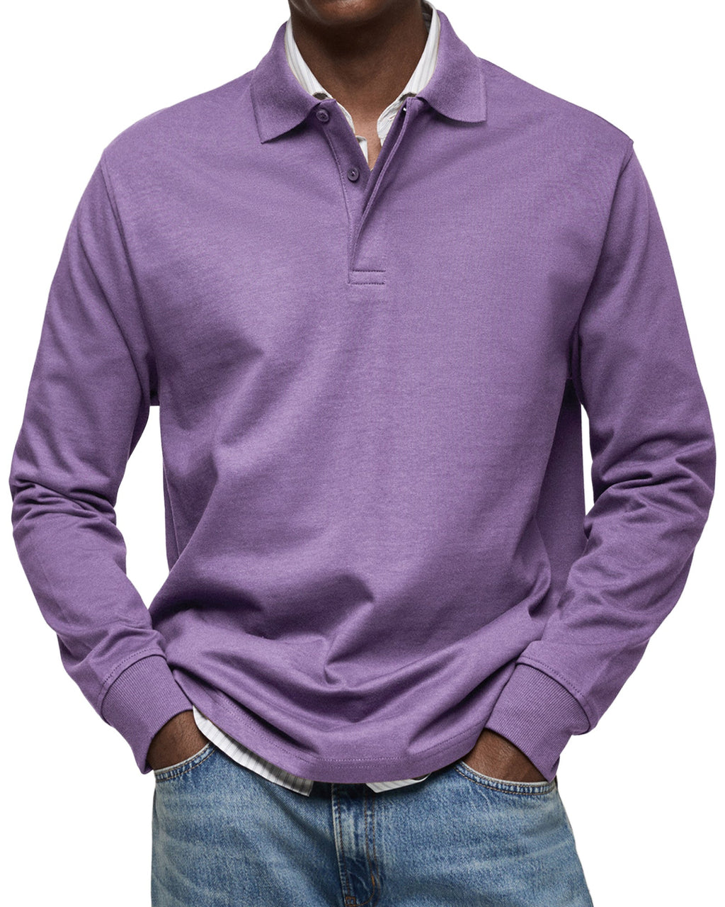 Cotton Knit Long Sleeve Polo Shirt