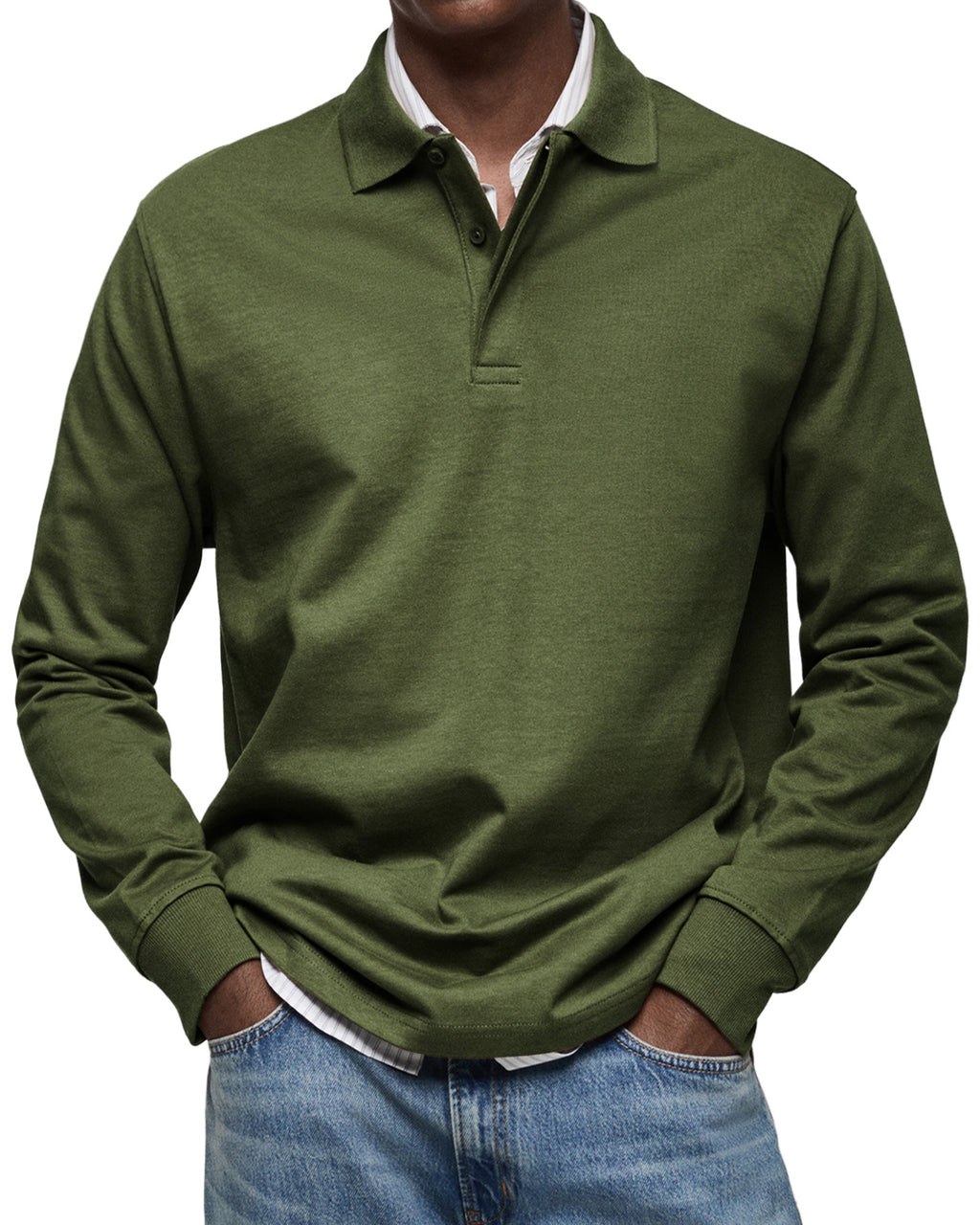 Cotton Knit Long Sleeve Polo Shirt