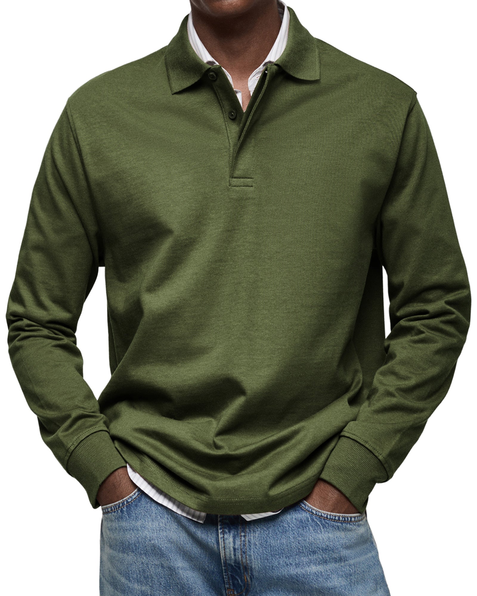 Cotton Knit Long Sleeve Polo Shirt