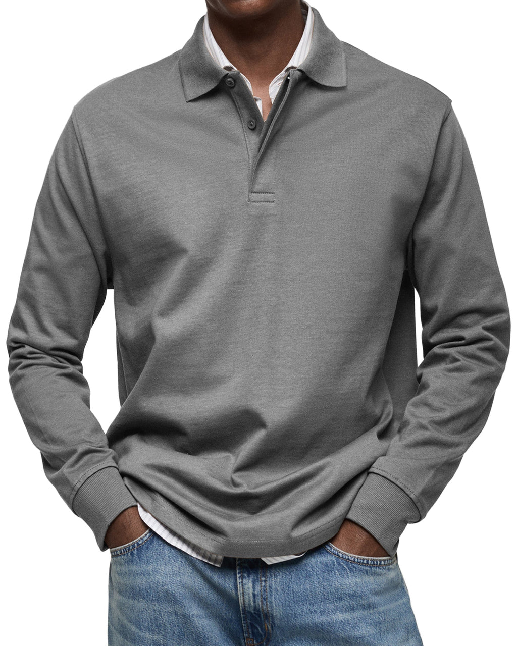 Cotton Knit Long Sleeve Polo Shirt