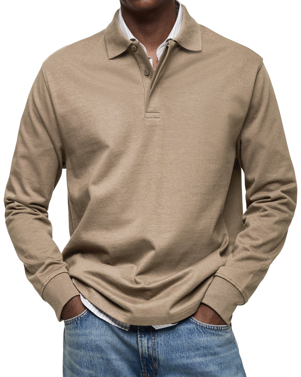 Cotton Knit Long Sleeve Polo Shirt