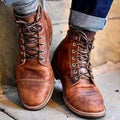 Men Leather Lace-Up Boots with Cushioned Insole