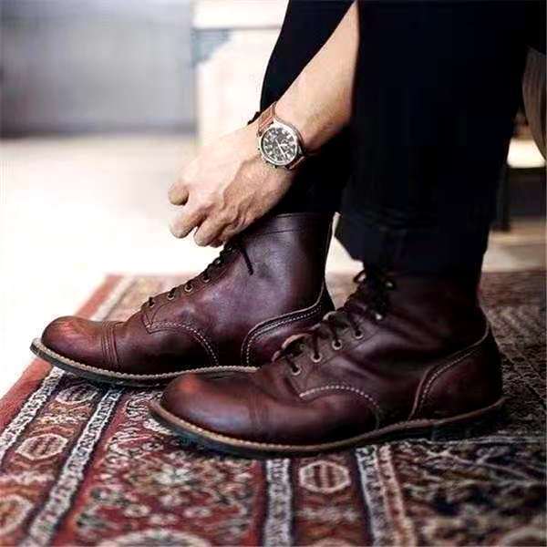 Men Leather Lace-Up Boots with Cushioned Insole